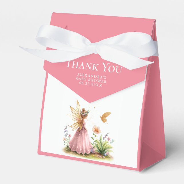Fairy Princess Enchanted Pink Baby Girl Shower Favor Box (Front Side)