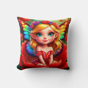 🧚 Fairy Princess Floral Fantasy Cute Kids Bedroom Throw Pillow