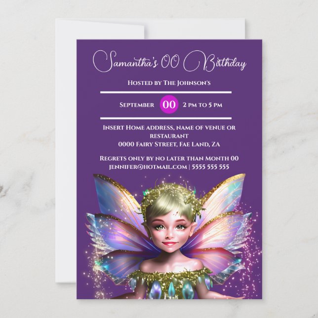 Fairy princess glimmer fae shiny glitter wings invitation (Front)