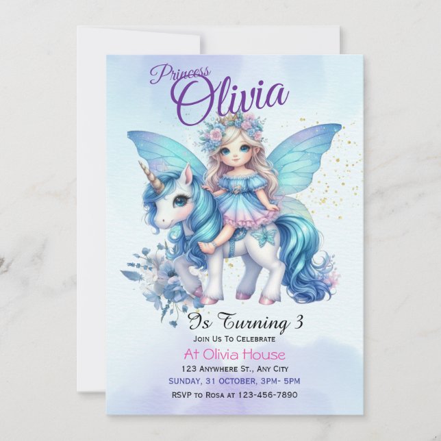 Fairy Princess Invitation d'anniversaire (Devant)