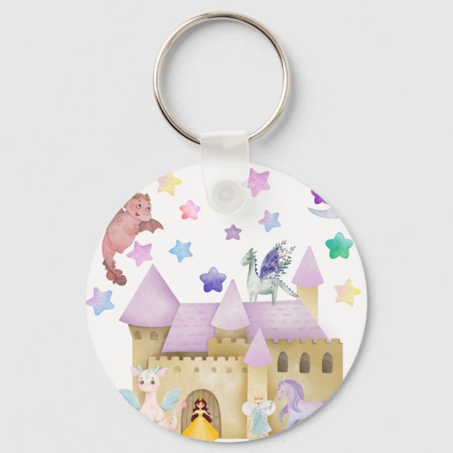Fairy Princess Magical Castle party favor Keychain (Front)