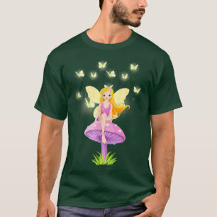 Fairy Princess Mushroom and Yellow Butterflies  T-Shirt