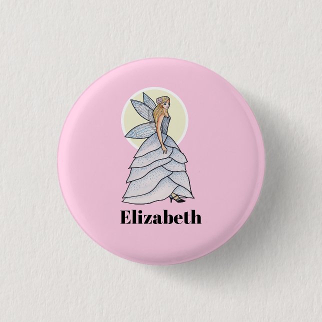 Fairy Princess Petals Dress Fashion Illustration 1 Inch Round Button (Front)