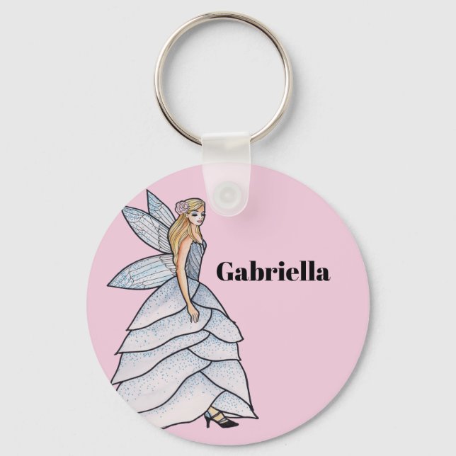 Fairy Princess Petals Dress Fashion Illustration Keychain (Front)