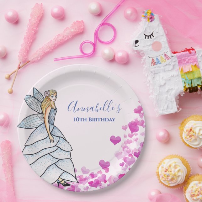 Fairy Princess Petals Dress Fashion Illustration P Paper Plate (Party)