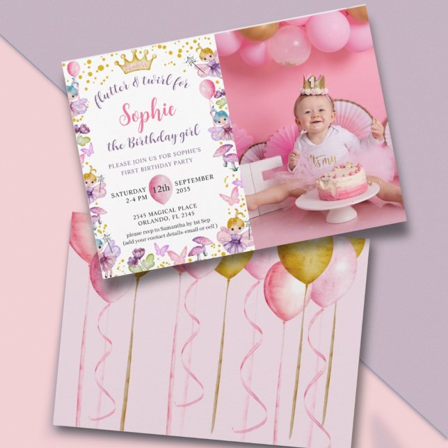  Fairy Princess Pink & Gold 1st Birthday  Invitation (Creator Uploaded)