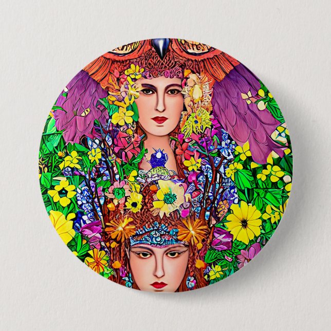 Fairy Princess Sisters floral original art nouveau 3 Inch Round Button (Front)
