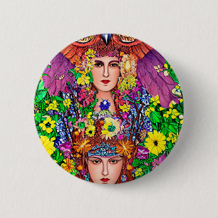 Fairy Princess Sisters Owl original art nouveau 2 Inch Round Button