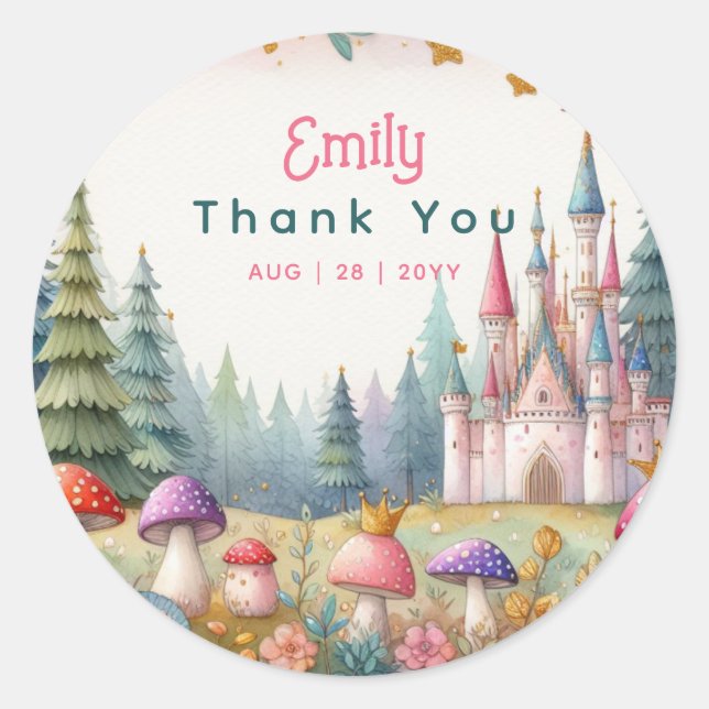 Fairy Princess Thank You Favour Fairycore Fairytal Classic Round Sticker (Front)