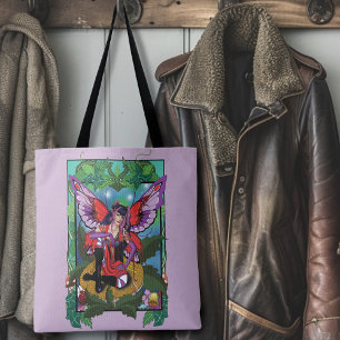 Fairy Purple Red Mushroom Gothic Tote Bag