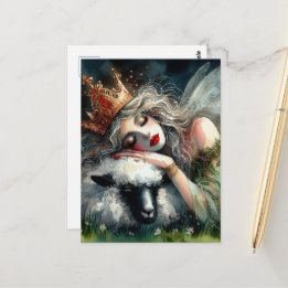 Fairy Queen Asleep on Her Pet Sheep Postcard