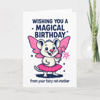 Fairy Rat Mother Birthday Card: Funny Pink Animal  Holiday Card
