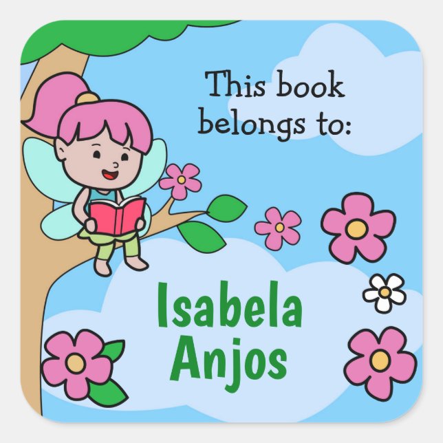 Fairy reading a book / Cute Book label for kids (Front)