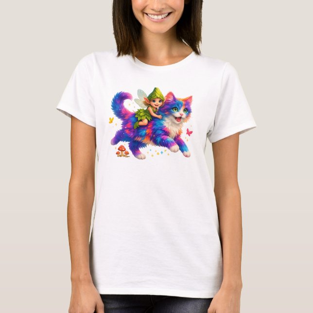 Fairy Riding Colorful Cat T-Shirt – Cute FaT-shirt (Devant)