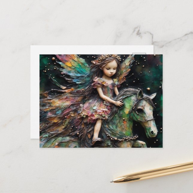 Fairy Riding Her Green Pony Postcard (Front/Back In Situ)