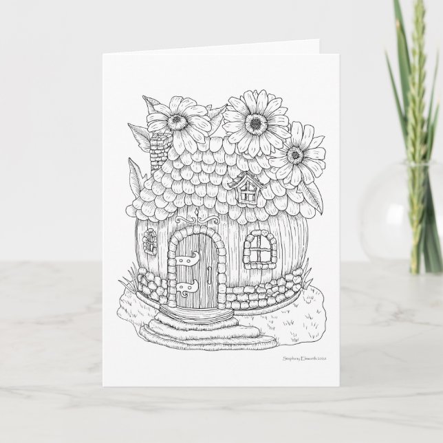 Fairy Round House Colour It Yourself Blank Card (Front)