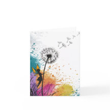 Fairy shaking a dandelion blank card