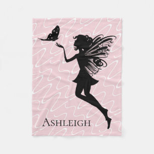 Fairy Silhouette, on Pink, personalize w name Fleece Blanket