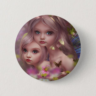 Fairy Sisters Amongst the Flowers in the Forest 2 Inch Round Button