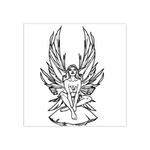Fairy sitting on a mushroom rubber stamp