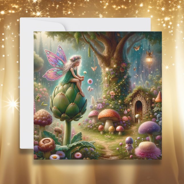 Fairy sitting on an Artichoke Magical Illutration Card (Creator Uploaded)