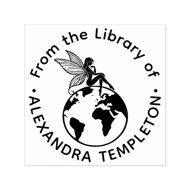 Fairy Sitting on Top of World #1 Library Book Name Self-inking Stamp (Design)