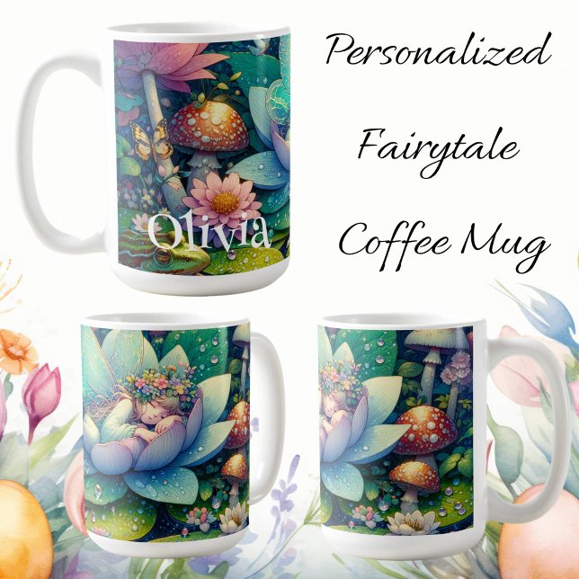Fairy Sleeping on a Flower Fairytale Personalized Coffee Mug (Creator Uploaded)