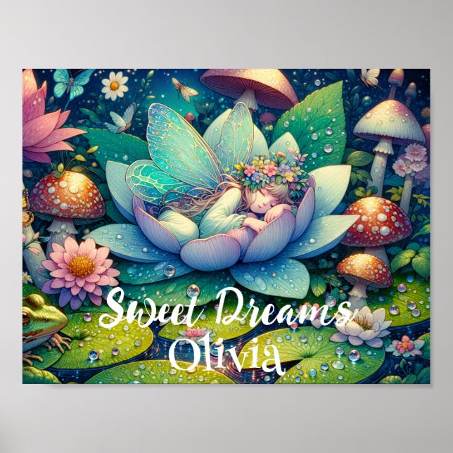 Fairy Sleeping on a Flower Fairytale Personalized Poster (Front)