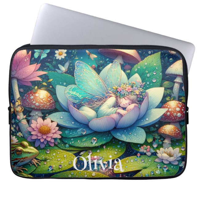 Fairy Sleeping on a Flower Personalized Laptop Sleeve (Front)