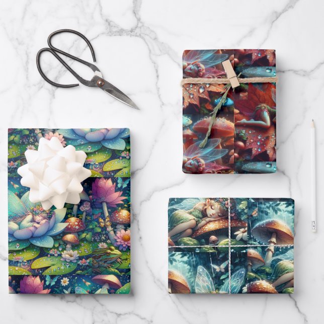 Fairy Sleeping on a Flower Personalized Wrapping Paper Sheet (Front)