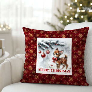 Fairy snowy forest baby deer cozy kids room decor throw pillow