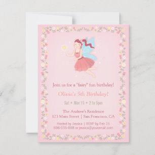 Fairy Spring Girls Rose Anniversaire Invitations