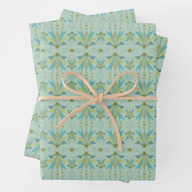 Fairy Stars Pistachio Wrapping Paper (In situ)