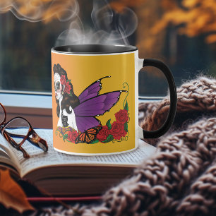 Fairy Sugar Skull Purple Wings Roses Sunset Mug