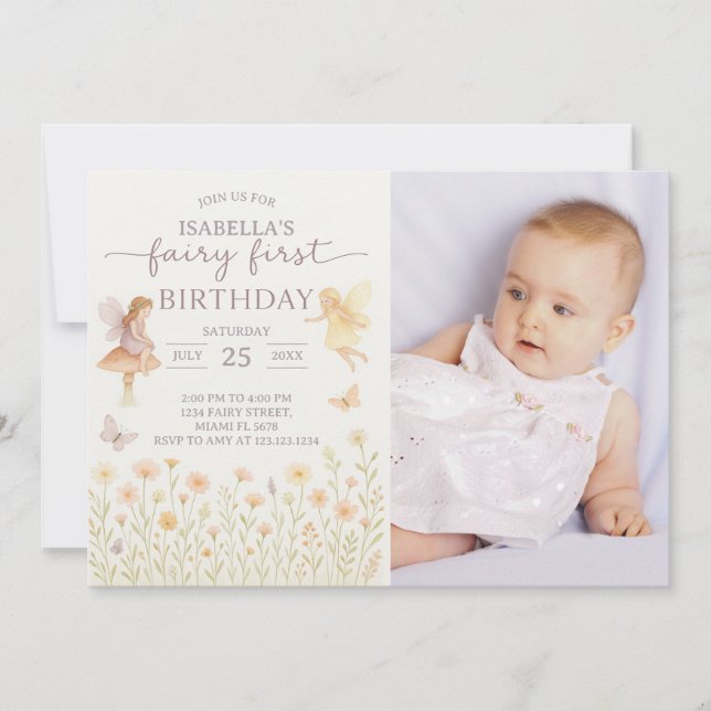 Fairy Tale 1er Anniversaire Invitation avec photo (Devant)