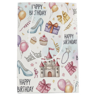 Fairy Tale Birthday Watercolor Pattern Medium Gift Bag
