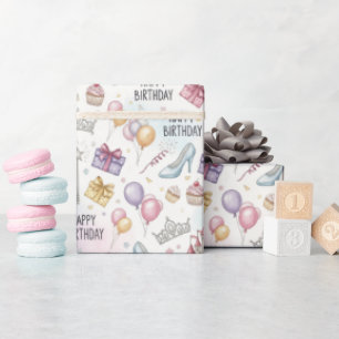 Fairy Tale Birthday Watercolor Pattern Wrapping Paper
