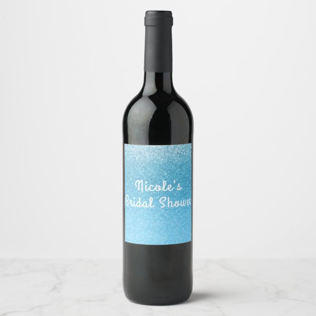 Fairy Tale Blue Glitter Glam Party Wine Labels (Front)