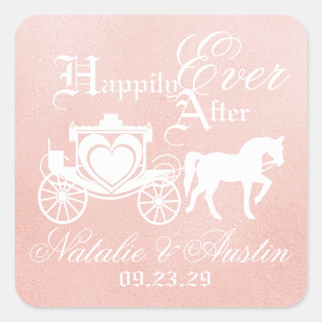 Fairy Tale Carriage Blush Pink Square Sticker (Front)