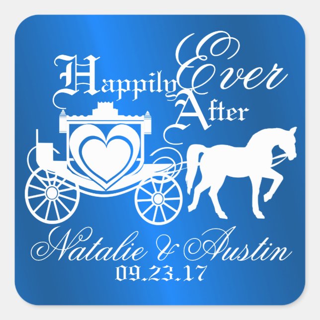 Fairy Tale Carriage Sapphire Blue Square Sticker (Front)