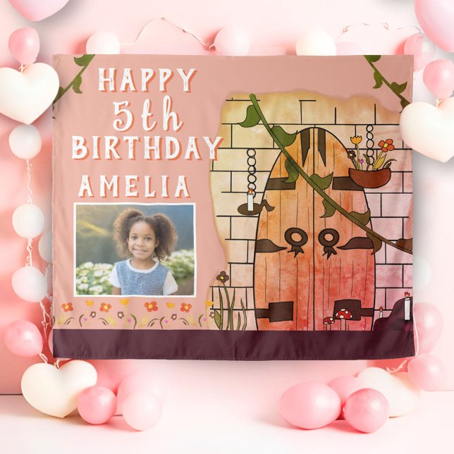 Fairy Tale Castle Door Flower Birthday Party Photo Tapestry (Creator Uploaded)