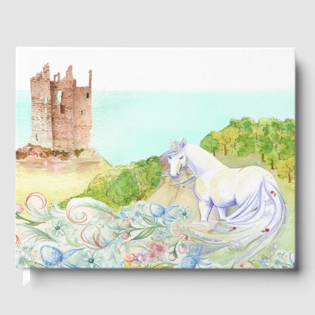 Fairy Tale Castle et Unicorn Mariage livre d'hôtes (Recto)
