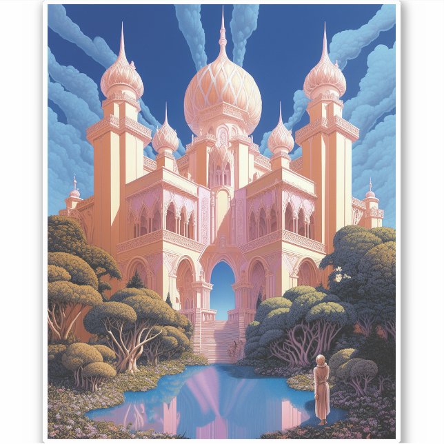 Fairy Tale Castle Pink White Gold Fantasy Art (Front)