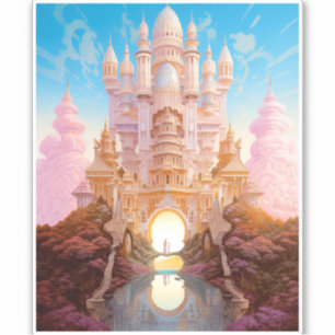 Fairy Tale Castle Pink White Gold Fantasy Art