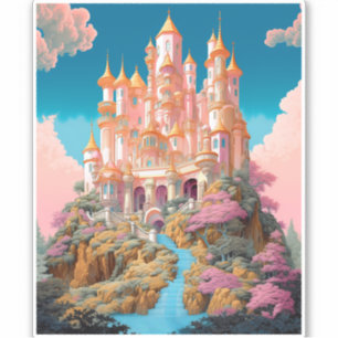 Fairy Tale Castle Pink White Gold Fantasy Art