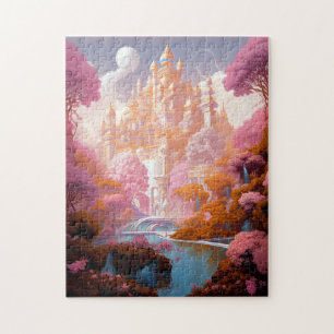 Fairy Tale Castle Pink White Gold Fantasy Art Jigsaw Puzzle