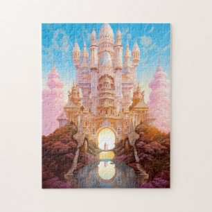 Fairy Tale Castle Pink White Gold Fantasy Art Jigsaw Puzzle