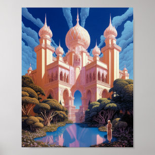 Fairy Tale Castle Pink White Gold Fantasy Art Poster