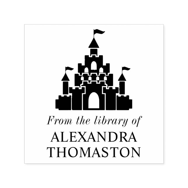 Fairy Tale Castle Silhouette Library Book Name Self-inking Stamp (Design)