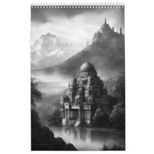 Fairy Tale Castles Outline And Enchanted Calenda. Calendar